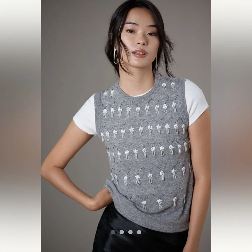 100% Wool Beatrice .b NWT  Parks Embellished Wool Sweater Vest Made in Italy S. - Picture 4 of 9